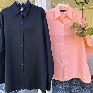 Lot of 2 SHIRTS  1 Blue & 1 Peach Linen Button Down Shirt sz XL